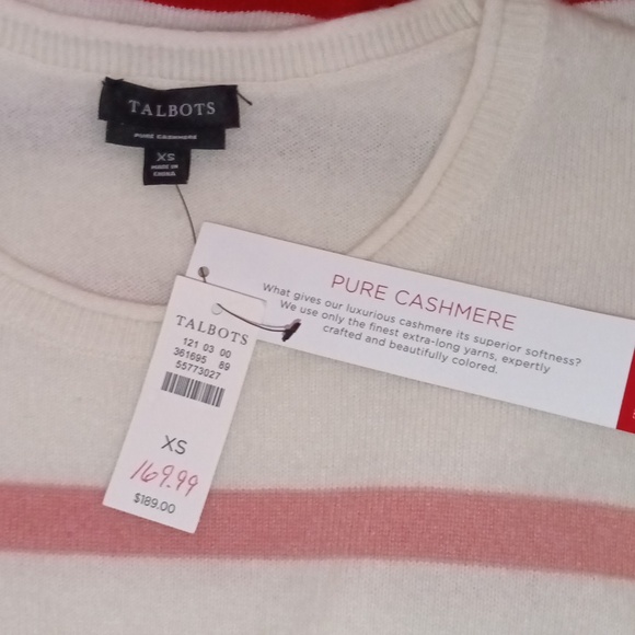 🆕Talbots Cashmere Crewneck Pullover Striped Sweater in Cream, Pink, Red Size XS - Picture 3 of 8